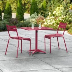 Lancaster Table & Seating 24" X 32" Sangria Powder-Coated Aluminum Standard Height Outdoor Table With Umbrella Hole And 2 Side Chairs