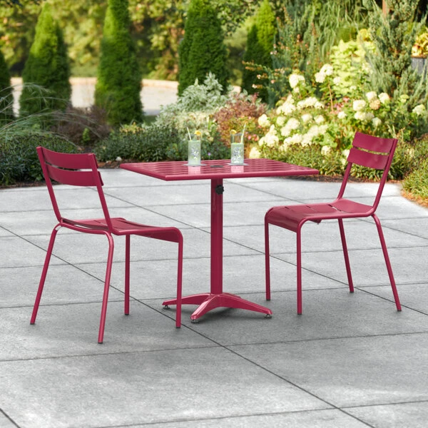 Lancaster Table & Seating 24" X 32" Sangria Powder-Coated Aluminum Standard Height Outdoor Table With Umbrella Hole And 2 Side Chairs 1 Lancaster Table & Seating 24" X 32" Sangria Powder-Coated Aluminum Standard Height Outdoor Table With Umbrella Hole And 2 Side Chairs