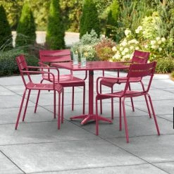 Lancaster Table & Seating 32" X 32" Sangria Powder-Coated Aluminum Standard Height Outdoor Table With Umbrella Hole And 4 Arm Chairs