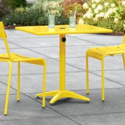 Lancaster Table & Seating 24" X 32" Yellow Powder-Coated Aluminum Dining Height Outdoor Table With Umbrella Hole