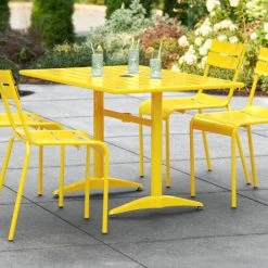 Lancaster Table & Seating 32" X 48" Yellow Powder-Coated Aluminum Dining Height Outdoor Table With Umbrella Hole