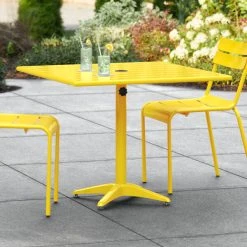 Lancaster Table & Seating 36" X 36" Yellow Powder-Coated Aluminum Dining Height Outdoor Table With Umbrella Hole