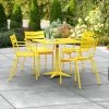 Lancaster Table & Seating 32" X 32" Yellow Powder-Coated Aluminum Standard Height Outdoor Table With Umbrella Hole And 4 Arm Chairs