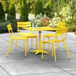 Lancaster Table & Seating 32" X 32" Yellow Powder-Coated Aluminum Standard Height Outdoor Table With Umbrella Hole And 4 Side Chairs