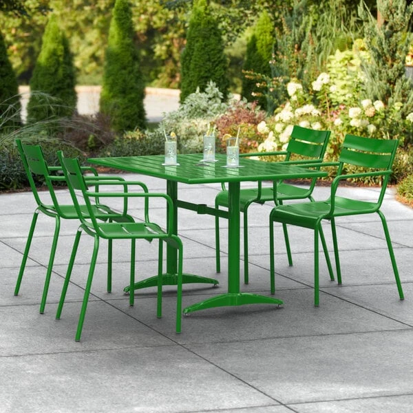 Lancaster Table & Seating 32" X 48" Green Powder-Coated Aluminum Standard Height Outdoor Table With Umbrella Hole And 4 Arm Chairs 1 Lancaster Table & Seating 32" X 48" Green Powder-Coated Aluminum Standard Height Outdoor Table With Umbrella Hole And 4 Arm Chairs