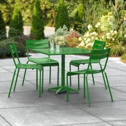 Lancaster Table & Seating 36" X 36" Green Powder-Coated Aluminum Standard Height Outdoor Table With Umbrella Hole And 4 Side Chairs