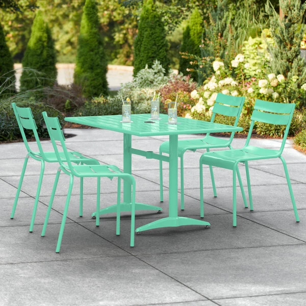 Lancaster Table & Seating 32" X 48" Seafoam Powder-Coated Aluminum Standard Height Outdoor Table With Umbrella Hole And 4 Side Chairs 1 Lancaster Table & Seating 32" X 48" Seafoam Powder-Coated Aluminum Standard Height Outdoor Table With Umbrella Hole And 4 Side Chairs