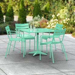 Lancaster Table & Seating 36" X 36" Seafoam Powder-Coated Aluminum Standard Height Outdoor Table With Umbrella Hole And 4 Arm Chairs