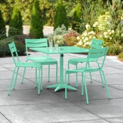 Lancaster Table & Seating 36" X 36" Seafoam Powder-Coated Aluminum Standard Height Outdoor Table With Umbrella Hole And 4 Side Chairs