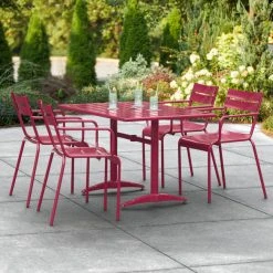 Lancaster Table & Seating 32" X 48" Sangria Powder-Coated Aluminum Standard Height Outdoor Table With Umbrella Hole And 4 Arm Chairs