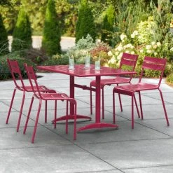 Lancaster Table & Seating 32" X 48" Sangria Powder-Coated Aluminum Standard Height Outdoor Table With Umbrella Hole And 4 Side Chairs