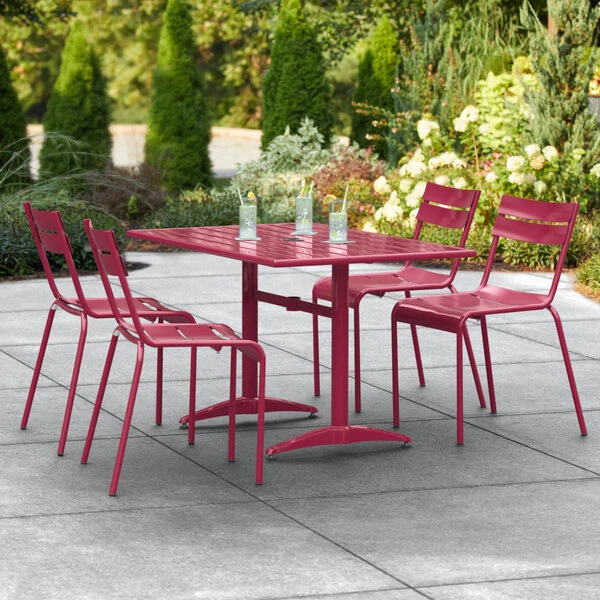 Lancaster Table & Seating 32" X 48" Sangria Powder-Coated Aluminum Standard Height Outdoor Table With Umbrella Hole And 4 Side Chairs 1 Lancaster Table & Seating 32" X 48" Sangria Powder-Coated Aluminum Standard Height Outdoor Table With Umbrella Hole And 4 Side Chairs