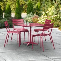 Lancaster Table & Seating 36" X 36" Sangria Powder-Coated Aluminum Standard Height Outdoor Table With Umbrella Hole And 4 Side Chairs