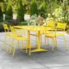Lancaster Table & Seating 32" X 60" Yellow Powder-Coated Aluminum Standard Height Outdoor Table With Umbrella Hole And 4 Arm Chairs