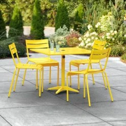 Lancaster Table & Seating 36" X 36" Yellow Powder-Coated Aluminum Standard Height Outdoor Table With Umbrella Hole And 4 Side Chairs