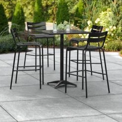 Lancaster Table & Seating 32" X 32" Black Powder-Coated Aluminum Bar Height Outdoor Table With Umbrella Hole And 4 Barstools