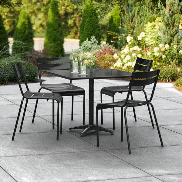 Lancaster Table & Seating 36" X 36" Black Powder-Coated Aluminum Standard Height Outdoor Table With Umbrella Hole And 4 Side Chairs 1 Lancaster Table & Seating 36" X 36" Black Powder-Coated Aluminum Standard Height Outdoor Table With Umbrella Hole And 4 Side Chairs