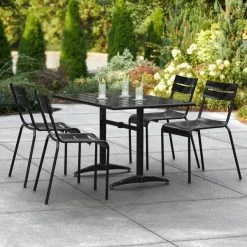 Lancaster Table & Seating 32" X 48" Black Powder-Coated Aluminum Standard Height Outdoor Table With Umbrella Hole And 4 Side Chairs