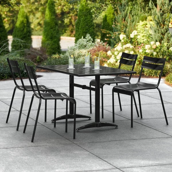 Lancaster Table & Seating 32" X 48" Black Powder-Coated Aluminum Standard Height Outdoor Table With Umbrella Hole And 4 Side Chairs 1 Lancaster Table & Seating 32" X 48" Black Powder-Coated Aluminum Standard Height Outdoor Table With Umbrella Hole And 4 Side Chairs