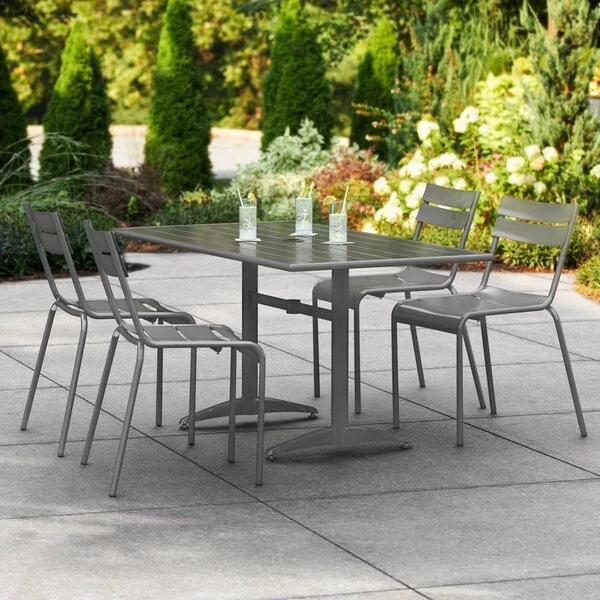 Lancaster Table & Seating 32" X 60" Gray Powder-Coated Aluminum Dining Height Outdoor Table With Umbrella Hole 1 Lancaster Table & Seating 32" X 60" Gray Powder-Coated Aluminum Dining Height Outdoor Table With Umbrella Hole