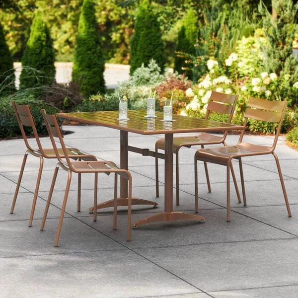 Lancaster Table & Seating 32" X 60" Brown Powder-Coated Aluminum Dining Height Outdoor Table With Umbrella Hole 1 Lancaster Table & Seating 32" X 60" Brown Powder-Coated Aluminum Dining Height Outdoor Table With Umbrella Hole