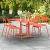 Lancaster Table & Seating 32" X 60" Orange Powder-Coated Aluminum Dining Height Outdoor Table With Umbrella Hole