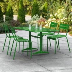 Lancaster Table & Seating 32" X 60" Green Powder-Coated Aluminum Dining Height Outdoor Table With Umbrella Hole