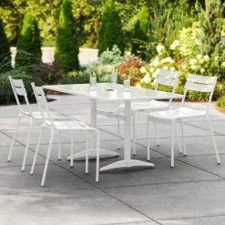 Lancaster Table & Seating 32" X 60" White Powder-Coated Aluminum Dining Height Outdoor Table With Umbrella Hole