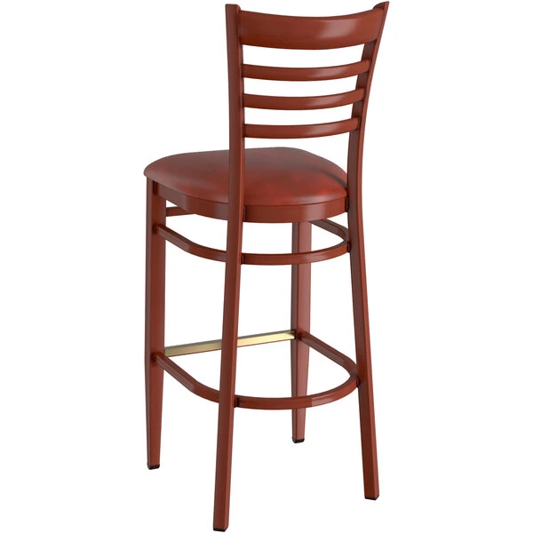 LT&S Spartan Series Lancaster Table & Seating Spartan Series Bar Height Metal Ladder Back Chair With Mahogany Wood Grain Finish And Burgundy Vinyl Seat 3 LT&S Spartan Series Lancaster Table & Seating Spartan Series Bar Height Metal Ladder Back Chair With Mahogany Wood Grain Finish And Burgundy Vinyl Seat - Image 3