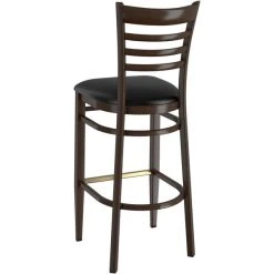 LT&S Spartan Series Lancaster Table & Seating Spartan Series Bar Height Metal Ladder Back Chair With Walnut Wood Grain Finish And Black Vinyl Seat -Zown Shop 2371294