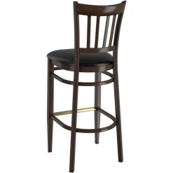 LT&S Spartan Series Lancaster Table & Seating Spartan Series Bar Height Metal Slat Back Chair With Walnut Wood Grain Finish And Black Vinyl Seat -Zown Shop 2371330