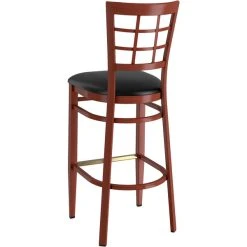 LT&S Spartan Series Lancaster Table & Seating Spartan Series Bar Height Metal Window Back Chair With Mahogany Wood Grain Finish And Black Vinyl Seat -Zown Shop 2371349
