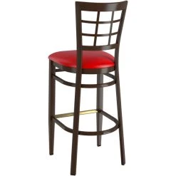 LT&S Spartan Series Lancaster Table & Seating Spartan Series Bar Height Metal Window Back Chair With Walnut Wood Grain Finish And Red Vinyl Seat -Zown Shop 2371381