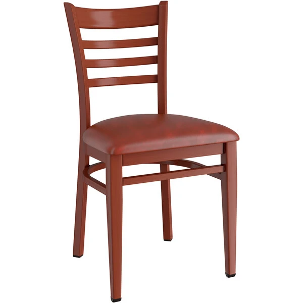 LT&S Spartan Series Lancaster Table & Seating Spartan Series Metal Ladder Back Chair With Mahogany Wood Grain Finish And Burgundy Vinyl Seat 2 LT&S Spartan Series Lancaster Table & Seating Spartan Series Metal Ladder Back Chair With Mahogany Wood Grain Finish And Burgundy Vinyl Seat - Image 2