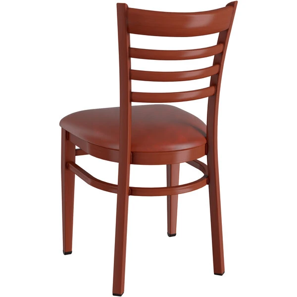 LT&S Spartan Series Lancaster Table & Seating Spartan Series Metal Ladder Back Chair With Mahogany Wood Grain Finish And Burgundy Vinyl Seat 3 LT&S Spartan Series Lancaster Table & Seating Spartan Series Metal Ladder Back Chair With Mahogany Wood Grain Finish And Burgundy Vinyl Seat - Image 3