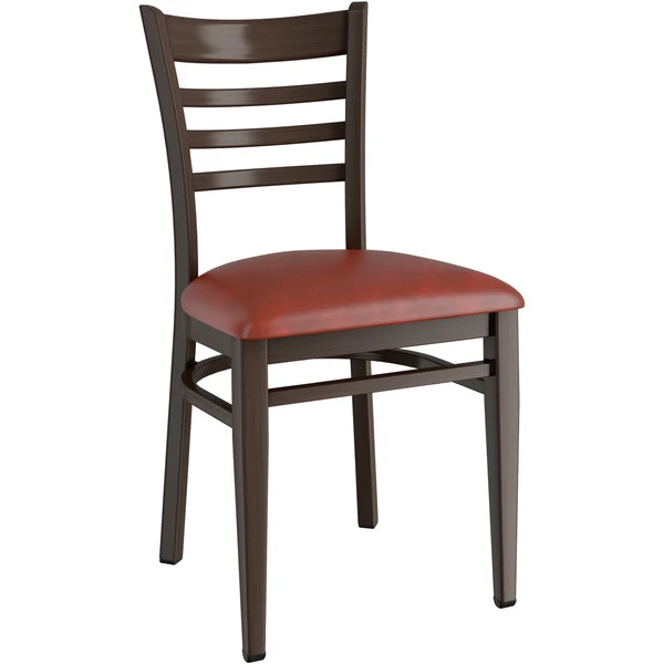 LT&S Spartan Series Lancaster Table & Seating Spartan Series Metal Ladder Back Chair With Walnut Wood Grain Finish And Burgundy Vinyl Seat 2 LT&S Spartan Series Lancaster Table & Seating Spartan Series Metal Ladder Back Chair With Walnut Wood Grain Finish And Burgundy Vinyl Seat - Image 2