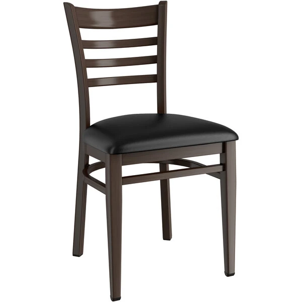 LT&S Spartan Series Lancaster Table & Seating Spartan Series Metal Ladder Back Chair With Walnut Wood Grain Finish And Black Vinyl Seat 2 LT&S Spartan Series Lancaster Table & Seating Spartan Series Metal Ladder Back Chair With Walnut Wood Grain Finish And Black Vinyl Seat - Image 2