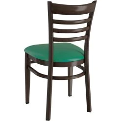 LT&S Spartan Series Lancaster Table & Seating Spartan Series Metal Ladder Back Chair With Walnut Wood Grain Finish And Green Vinyl Seat -Zown Shop 2371415