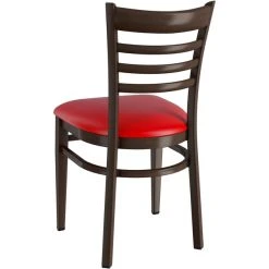 LT&S Spartan Series Lancaster Table & Seating Spartan Series Metal Ladder Back Chair With Walnut Wood Grain Finish And Red Vinyl Seat -Zown Shop 2371421