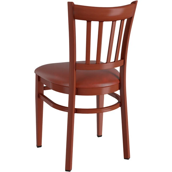 LT&S Spartan Series Lancaster Table & Seating Spartan Series Metal Slat Back Chair With Mahogany Wood Grain Finish And Burgundy Vinyl Seat 3 LT&S Spartan Series Lancaster Table & Seating Spartan Series Metal Slat Back Chair With Mahogany Wood Grain Finish And Burgundy Vinyl Seat - Image 3