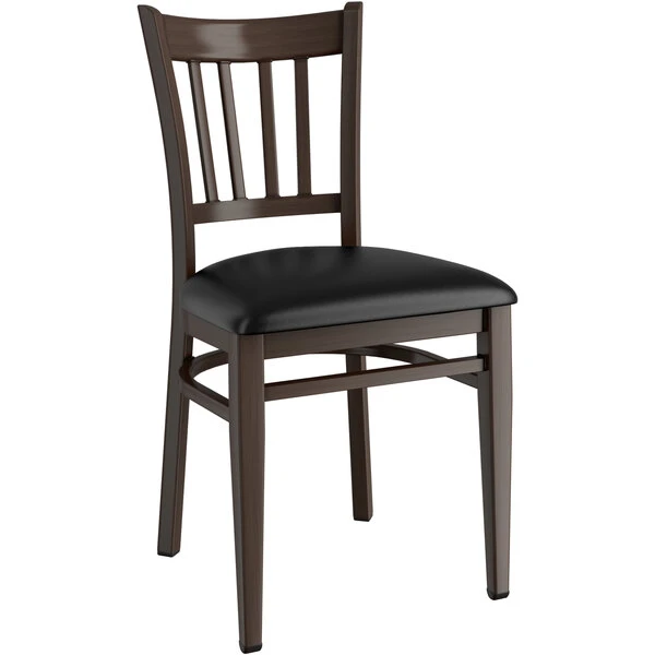 LT&S Spartan Series Lancaster Table & Seating Spartan Series Metal Slat Back Chair With Walnut Wood Grain Finish And Black Vinyl Seat 2 LT&S Spartan Series Lancaster Table & Seating Spartan Series Metal Slat Back Chair With Walnut Wood Grain Finish And Black Vinyl Seat - Image 2