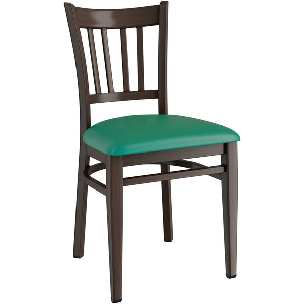 LT&S Spartan Series Lancaster Table & Seating Spartan Series Metal Slat Back Chair With Walnut Wood Grain Finish And Green Vinyl Seat 2 LT&S Spartan Series Lancaster Table & Seating Spartan Series Metal Slat Back Chair With Walnut Wood Grain Finish And Green Vinyl Seat - Image 2