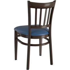 LT&S Spartan Series Lancaster Table & Seating Spartan Series Metal Slat Back Chair With Walnut Wood Grain Finish And Navy Vinyl Seat -Zown Shop 2371459