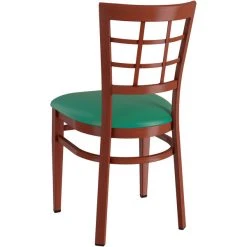 LT&S Spartan Series Lancaster Table & Seating Spartan Series Metal Window Back Chair With Mahogany Wood Grain Finish And Green Vinyl Seat -Zown Shop 2371469