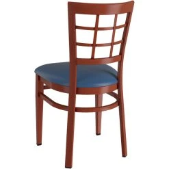 LT&S Spartan Series Lancaster Table & Seating Spartan Series Metal Window Back Chair With Mahogany Wood Grain Finish And Navy Vinyl Seat 5 LT&S Spartan Series Lancaster Table & Seating Spartan Series Metal Window Back Chair With Mahogany Wood Grain Finish And Navy Vinyl Seat -Zown Shop 2371476