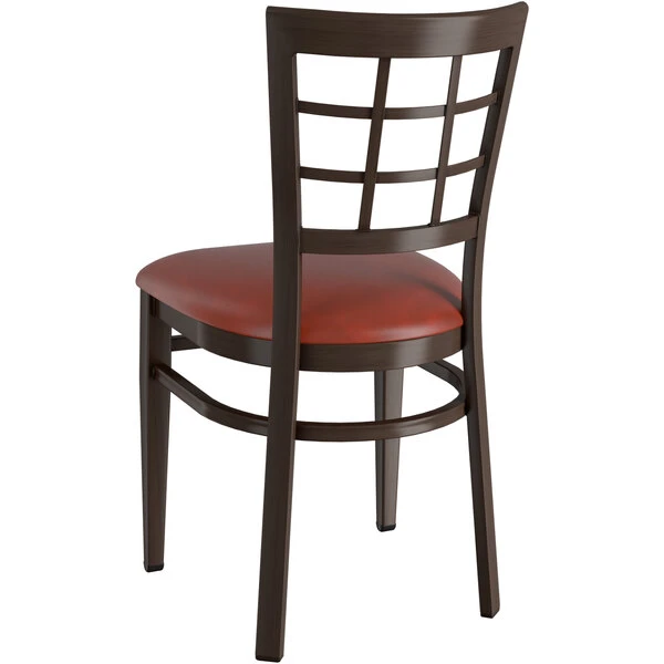 LT&S Spartan Series Lancaster Table & Seating Spartan Series Metal Window Back Chair With Walnut Wood Grain Finish And Burgundy Vinyl Seat 3 LT&S Spartan Series Lancaster Table & Seating Spartan Series Metal Window Back Chair With Walnut Wood Grain Finish And Burgundy Vinyl Seat - Image 3
