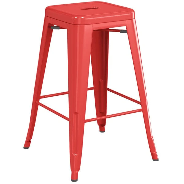 LT&S Alloy Series Lancaster Table & Seating Alloy Series Red Stackable Metal Indoor / Outdoor Industrial Cafe Counter Height Stool With Drain Hole Seat 2 LT&S Alloy Series Lancaster Table & Seating Alloy Series Red Stackable Metal Indoor / Outdoor Industrial Cafe Counter Height Stool With Drain Hole Seat - Image 2