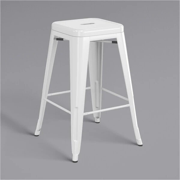 LT&S Alloy Series Lancaster Table & Seating Alloy Series White Stackable Metal Indoor / Outdoor Industrial Cafe Counter Height Stool With Drain Hole Seat 2 LT&S Alloy Series Lancaster Table & Seating Alloy Series White Stackable Metal Indoor / Outdoor Industrial Cafe Counter Height Stool With Drain Hole Seat - Image 2