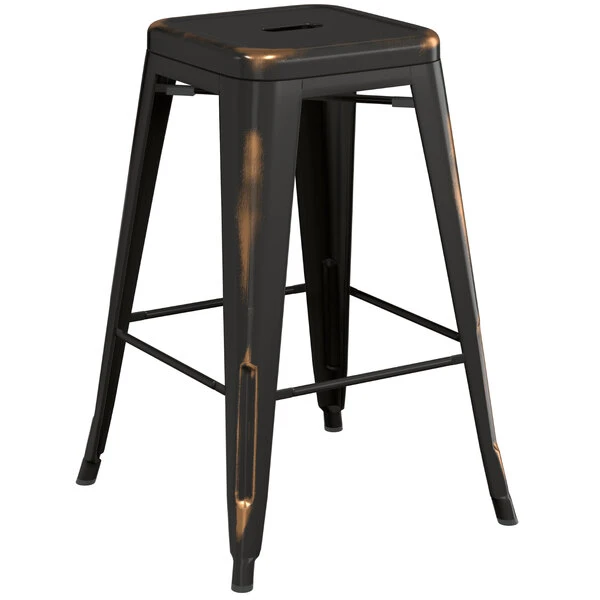 LT&S Alloy Series Lancaster Table & Seating Alloy Series Distressed Copper Stackable Metal Indoor / Outdoor Industrial Cafe Counter Height Stool With Drain Hole Seat 2 LT&S Alloy Series Lancaster Table & Seating Alloy Series Distressed Copper Stackable Metal Indoor / Outdoor Industrial Cafe Counter Height Stool With Drain Hole Seat - Image 2