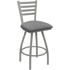 Holland Bar Stool XL 410 Jackie 25" Ladderback Swivel Counter Stool With Anodized Nickel Finish And Canter Folkstone Grey Padded Seat